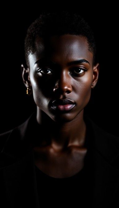 Portrait of a person dramatically lit against a black background